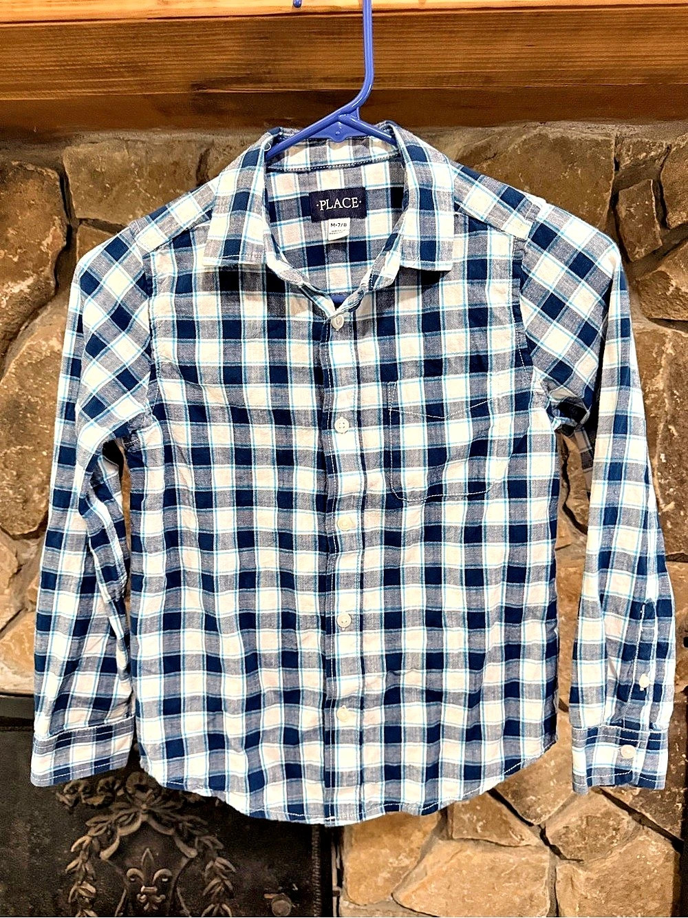 PLACE Boys Plaid Button Down Shirt Size Medium Like New